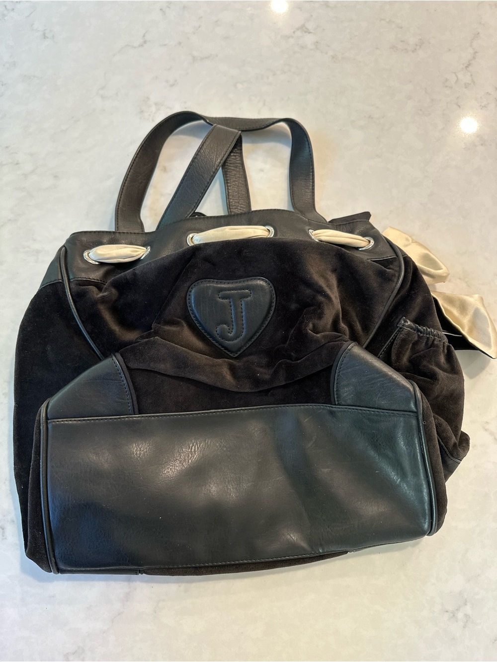 Juicy Couture Black Velvet Daydreamer Tote with Cream Bow Accents - Picture 5 of 5